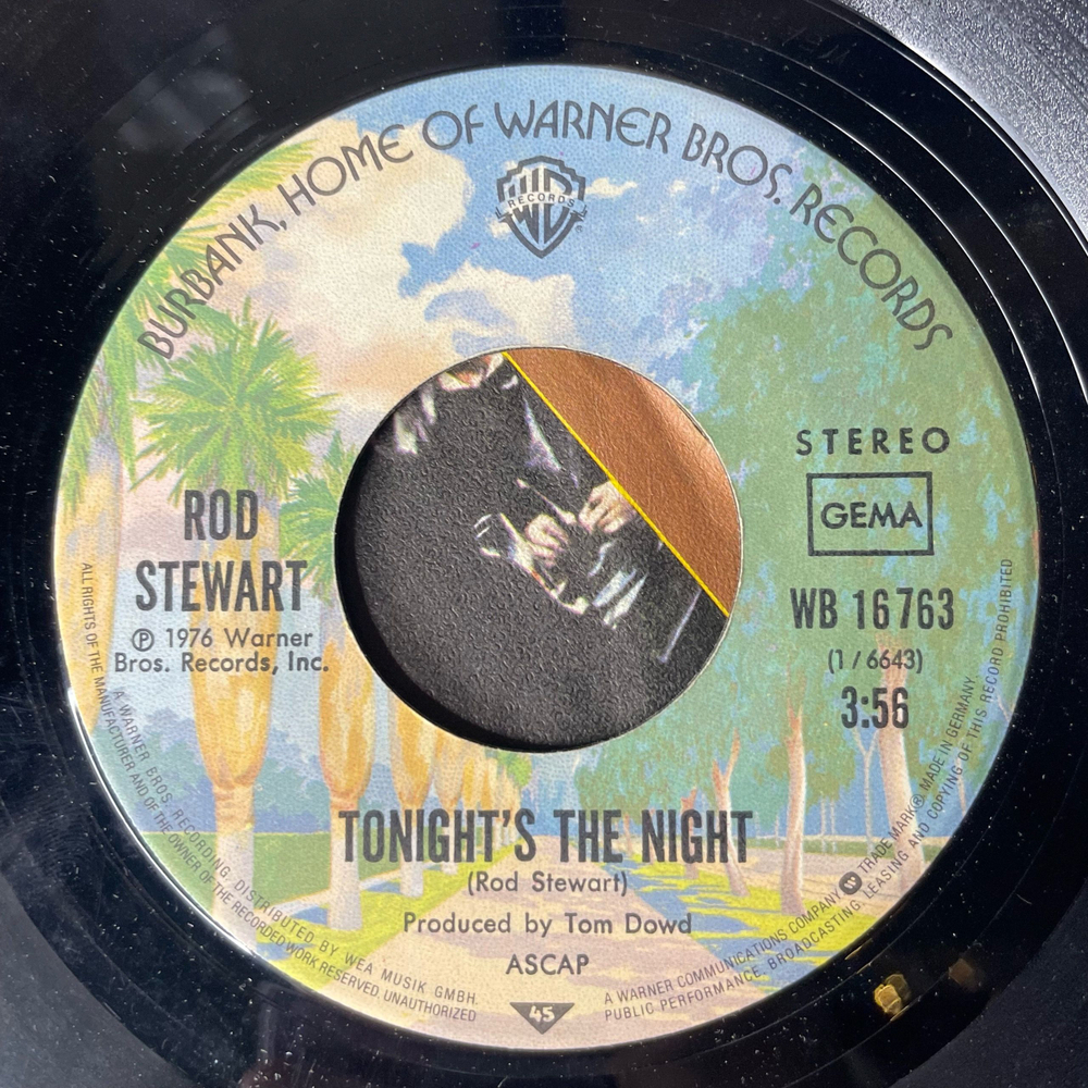 Винтажная виниловая пластинка 7 дюймов (маленькая пластинка) Rod Stewart Tonight's The Night (Германия 1976)