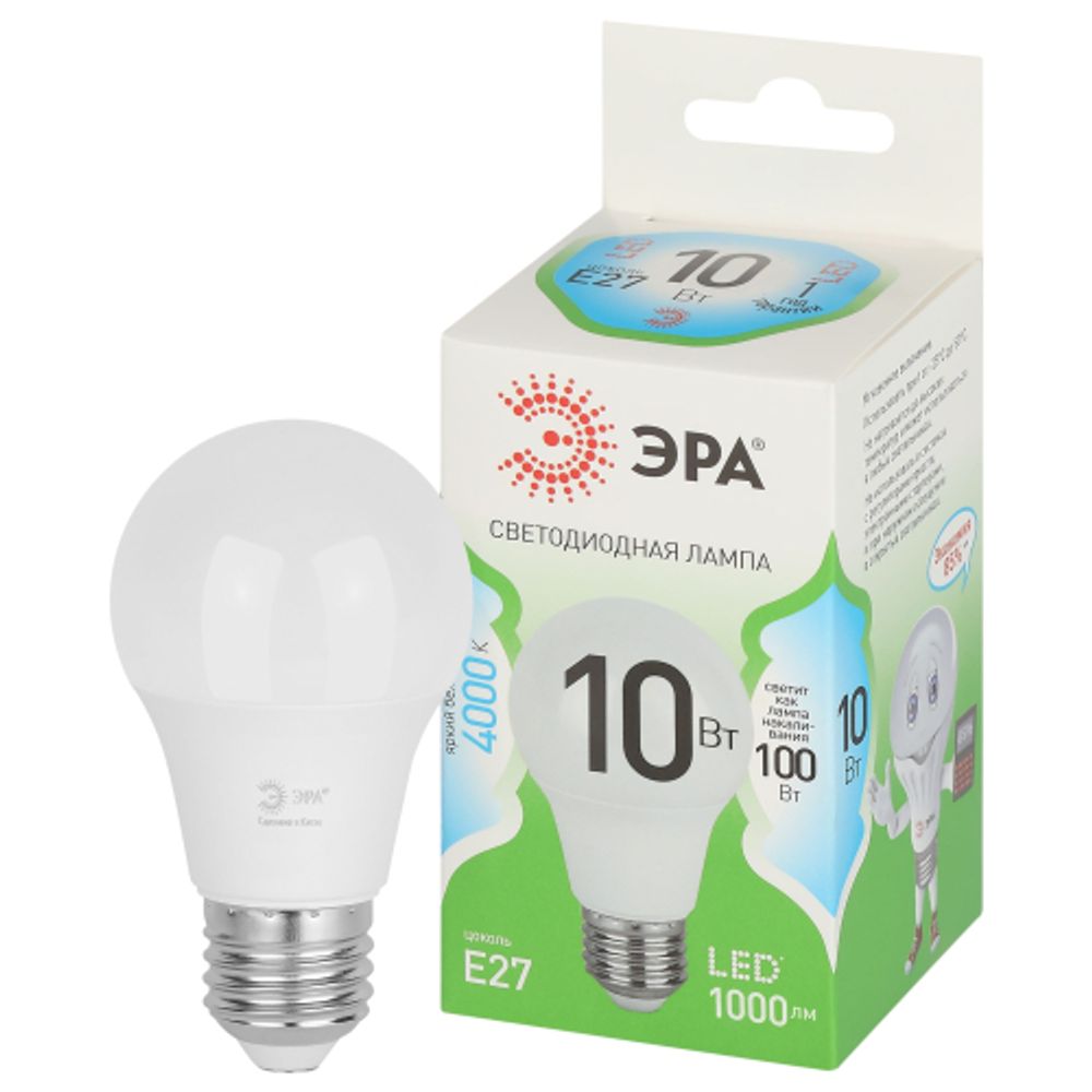 Лампа светодиодная ЭРА GREEN LINE LED A60-10W-840-E27 GL 10Вт груша яркий белый свет E27 | Лампы cветодиодные Груша (A)
