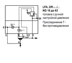 LFA40DR2-7X/315 - Крышка для логического клапана, типоразмер Ду40 функционал - DR2 = крышка с редукционным клапаном с ручной настройкой, три выхода Z2, X и Y, элемент регулировки - винт под шестигранник с защитным колпачком, диапазон настройки давления до 315 бар, уплотнение NBR