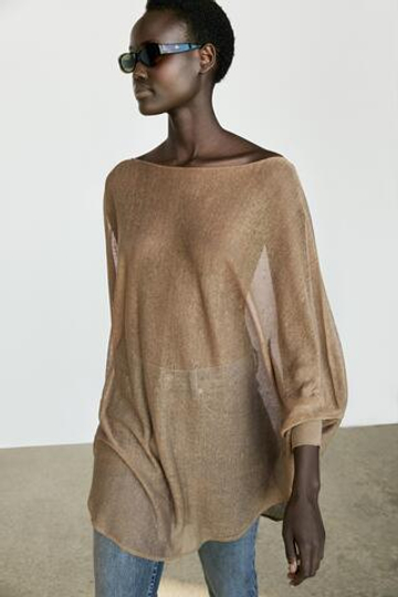 Massimo Dutti Свитер-накидка из смесового льна, болотно-зеленый