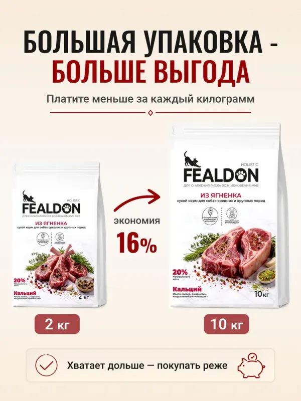 Сухой корм Fealdon для взрослых собак средних и крупных пород из ягненка
