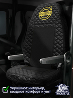 Чехлы VOLVO FH16 (стеганная экокожа, черный, желтая строчка)