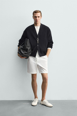 ZARA ШОРТЫ REGULAR FIT COMFORT, ЖЕЛТОВАТО-БЕЛЫЙ