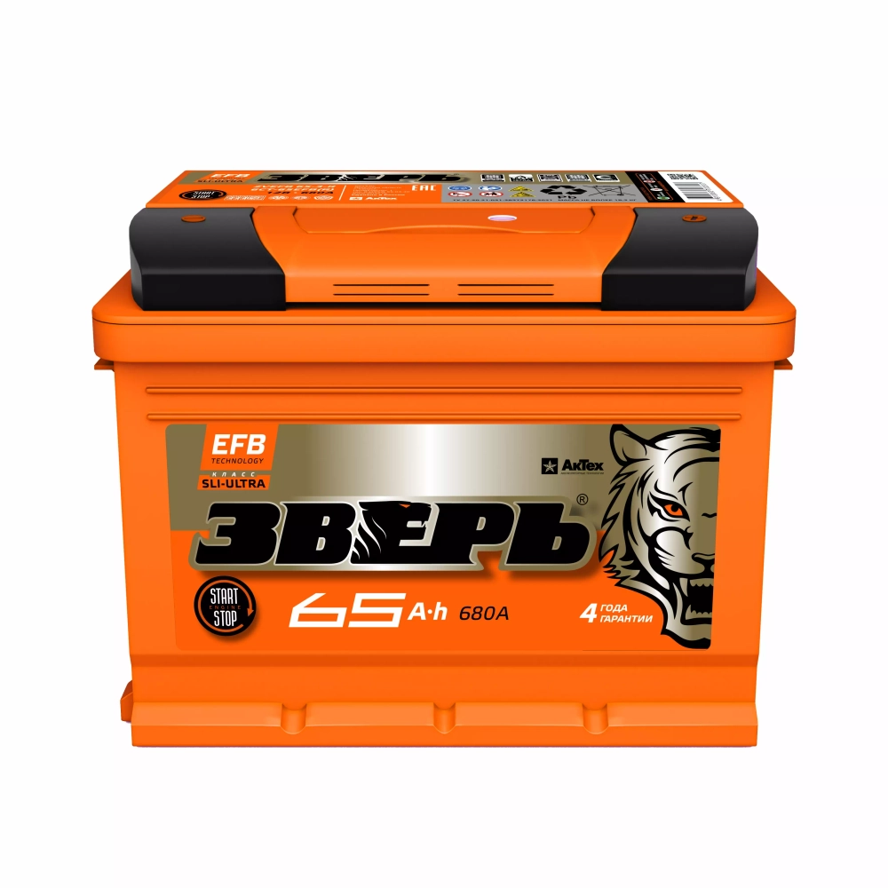 Аккумулятор ЗВЕРЬ EFB 65 А/ч обратный R+ 242x175x190 L2 EN 680 А
