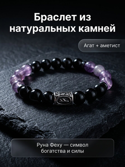 Браслет аметист агат руна Феху