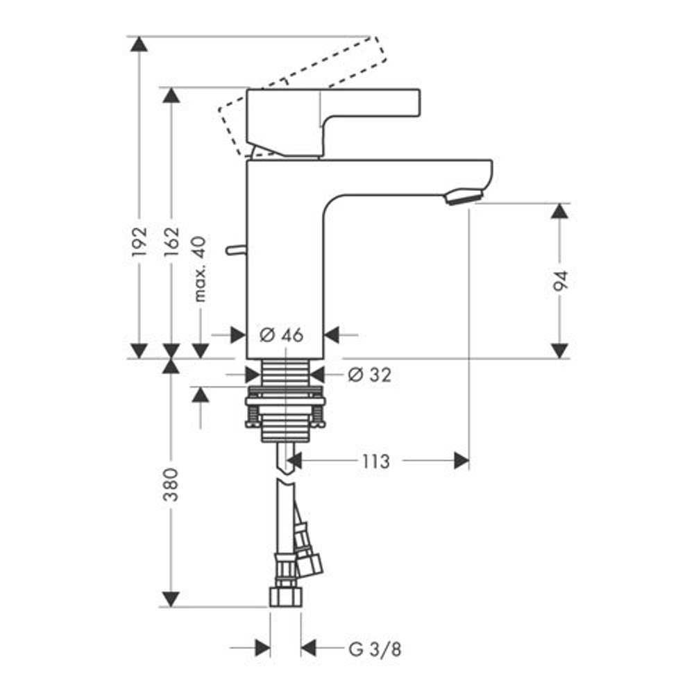 Смеситель для раковины Hansgrohe Metris S, 31060000 схема