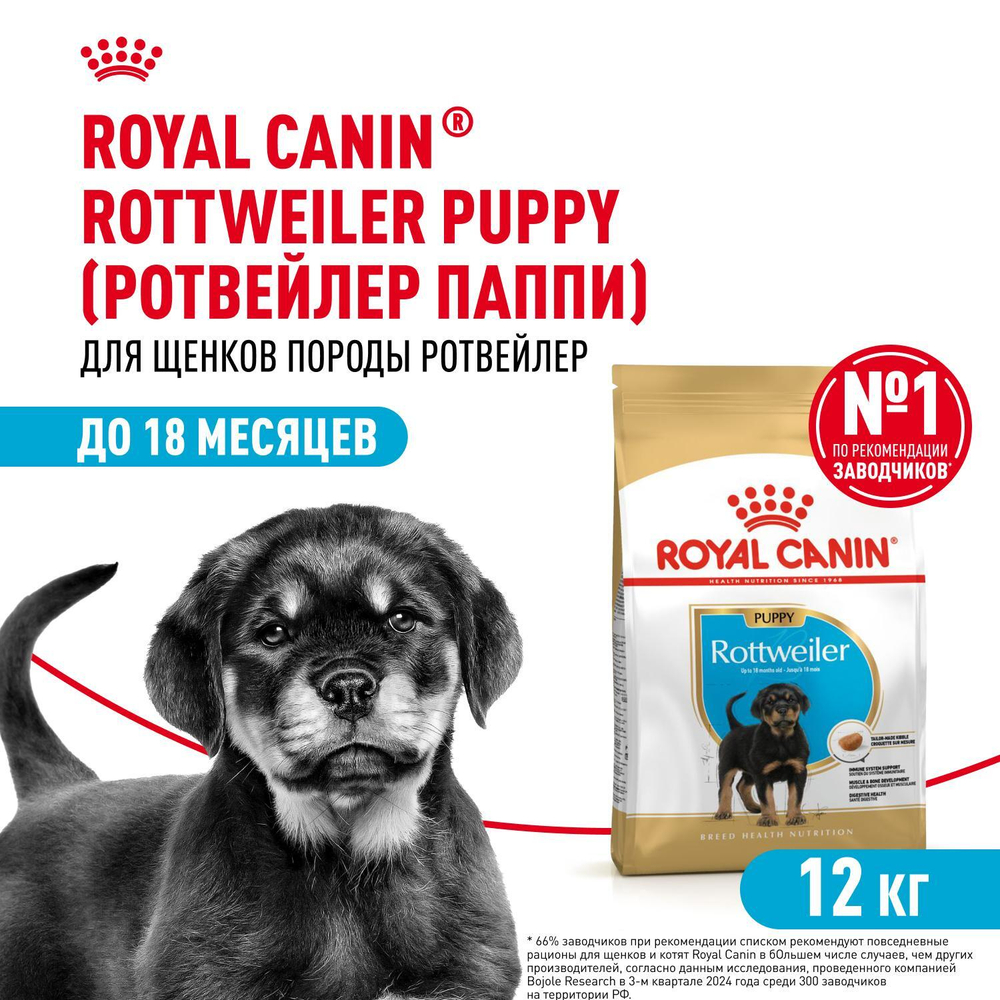 Royal Canin Rottweiller Puppy Ротвейлер Паппи Корм сухой для щенков породы Ротвейлер до 18 месяцев 12кг