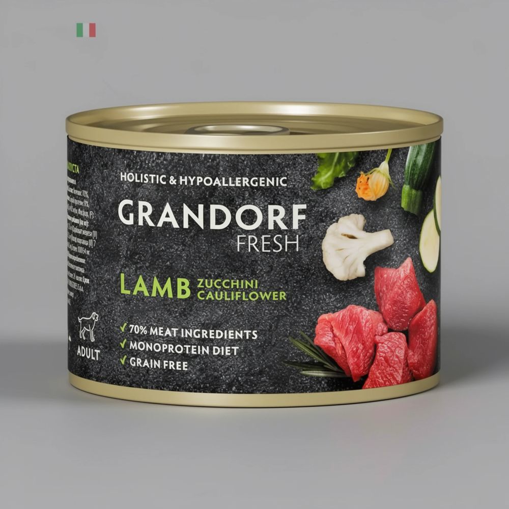 Консервы GRANDORF FRESH для собак, паштет из ягненка с цуккини и цветной капустой