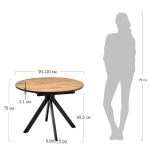 Стол Bradex Home Rudolf круглый раскладной 90-120x90x75см, Дуб Вотан, чёрный