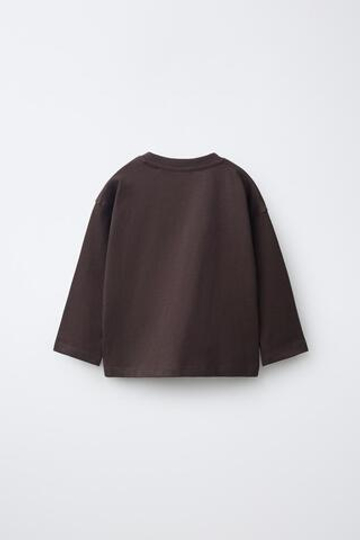 ZARA ФУТБОЛКА С ПРИНТОМ, КОРИЧНЕВЫЙ