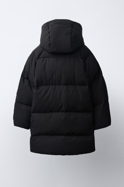 ZARA ДЛИННЫЙ ПУХОВИК 50% ПУХА 50% ПЕРА WATER REPELLENT, ЧЕРНЫЙ