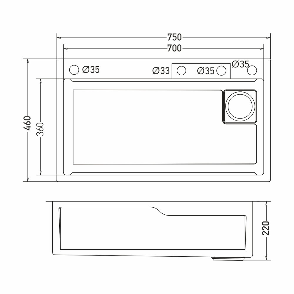 Мойка настол.монтаж 75х46 (3,0) вып 3 1/2  MIXLINE ПРО 21,5см с сиф.(ч.граф)+доз+смесит+кол+д/р+о/с