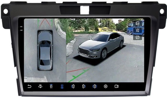 Магнитола для Mazda CX-7 2006-2012 - FarCar BX097M-360 монитор 9.5" 2K QLED на Android 13, Быстрая, CarPlay, 4G SIM-слот, 4 камеры в комплекте