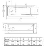Ванна акриловая Vincea VBT-2G150-FR с каркасом 1500*700*470, пристенная, цвет белый