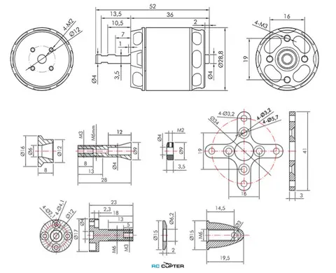 T-Motor AT2317 KV880 длинный вал