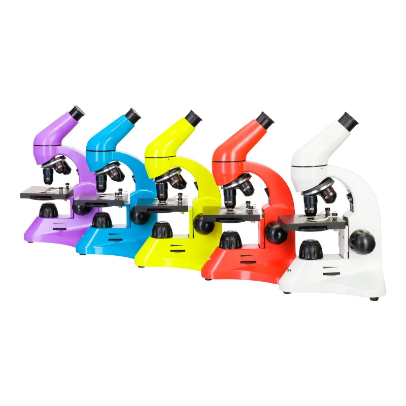 Микроскоп Levenhuk Rainbow 50L Amethyst\Аметист - линейка разных цветов, вид сбоку