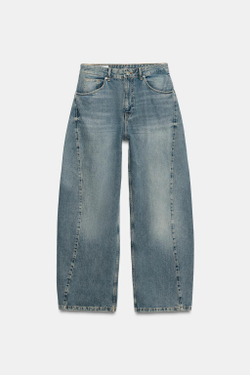 ZARA ДЖИНСЫ TRF BAGGY ОВЕРСАЙЗ СО ШВАМИ И СРЕДНЕЙ ПОСАДКОЙ, ГОЛУБОЙ