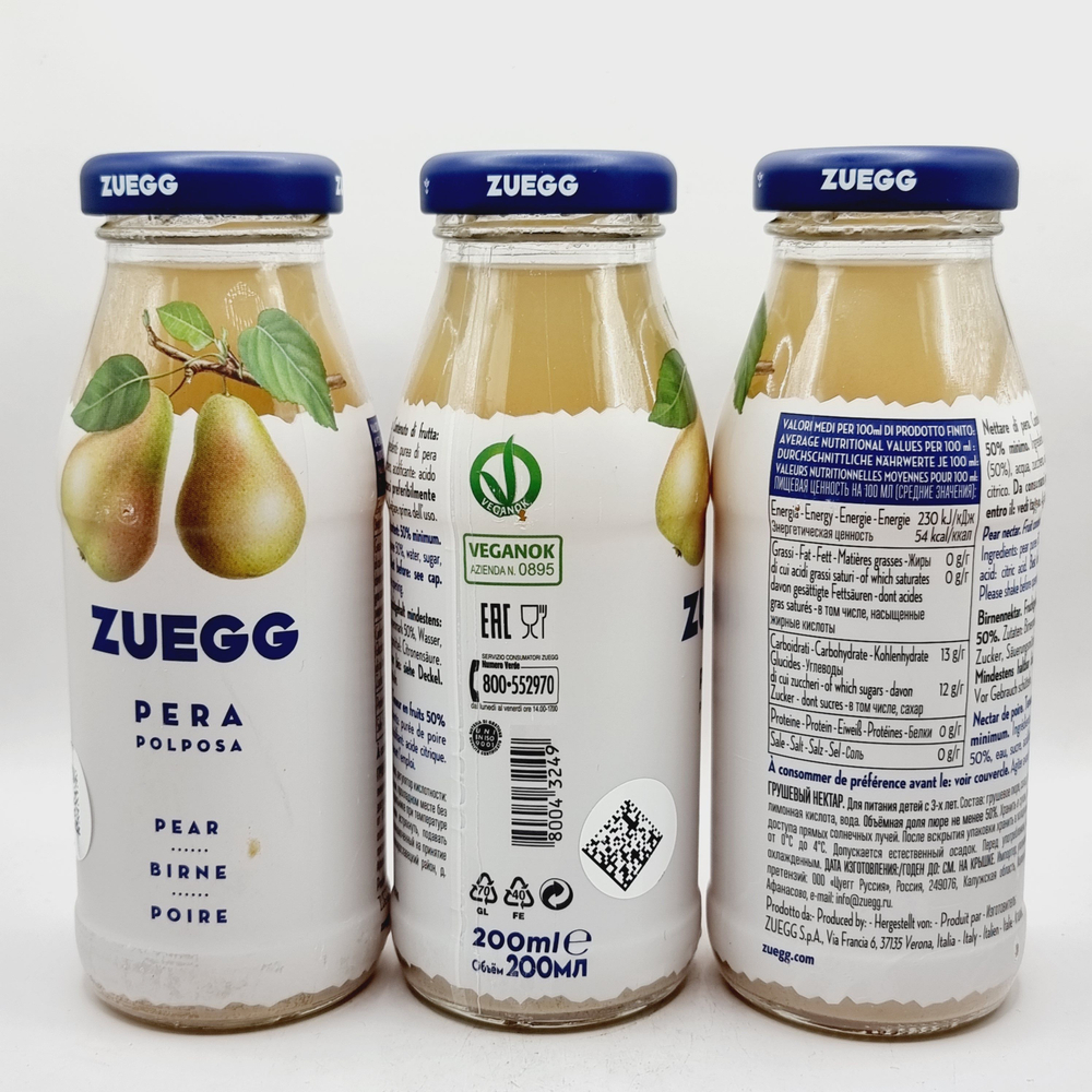 Напиток ZUEGG сок Pera груша (200х3) 600 мл (Италия)