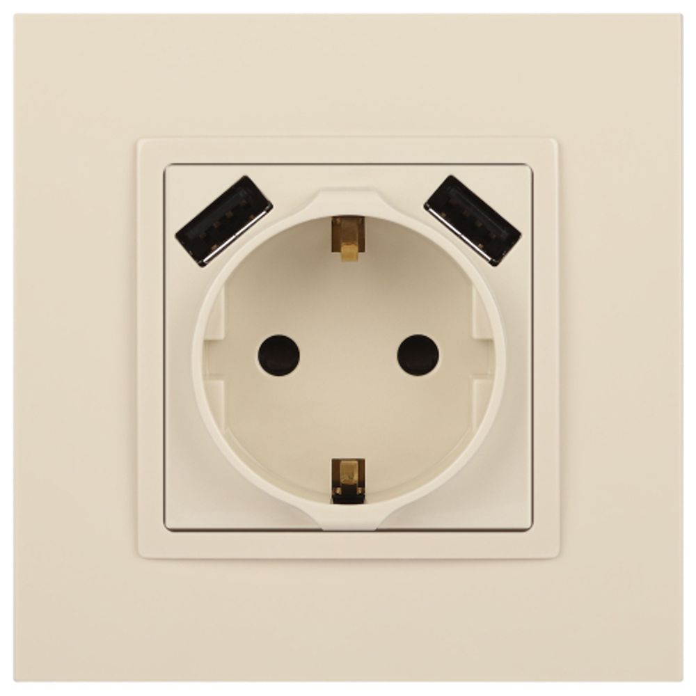 Розетка ЭРА Elegance 14-4109-02 2P+E 16A-250В штор. с 2xUSB 5В-3А слоновая кость | Эра Elegance