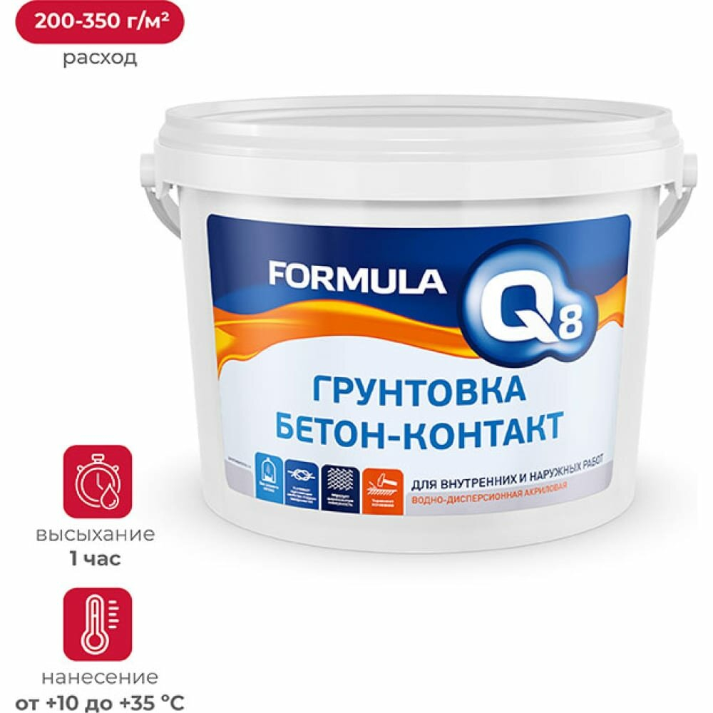 Грунтовка водно-дисперсионная Formula Q8 бетон-контакт, 6 кг
