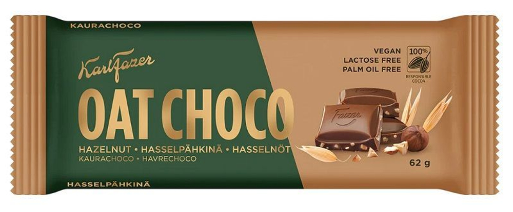 Шоколад овсяный Fazer "OAT CHOCO" с фундуком 62 г (из Финляндии)