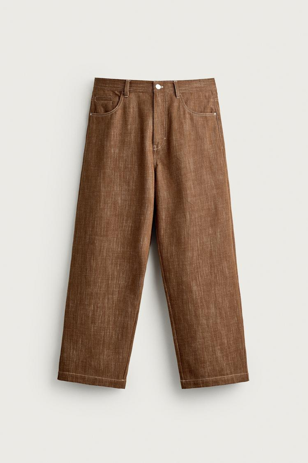 ZARA БРЮКИ RELAXED FIT С КОНТРАСТНОЙ ПРОСТРОЧКОЙ, ТЕМНЫЙ ЧЕРЕПИЧНЫЙ