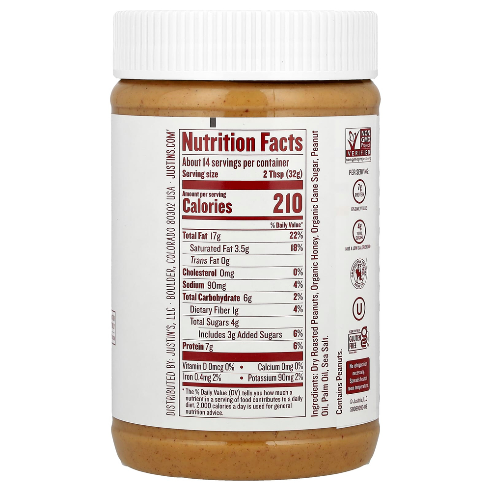 Justin's Nut Butter, Арахисовое масло с медом, 16 унций (454 г)