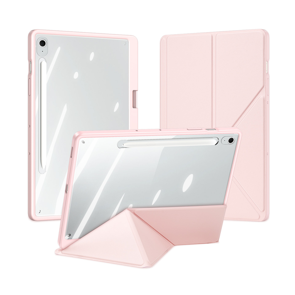 Чехол книжка розового цвета от Dux Ducis для Samsung Galaxy Tab S10 FE+, серия Magi Series Case, с держателем Pencil и функцией автоматического перехода в спящий режим