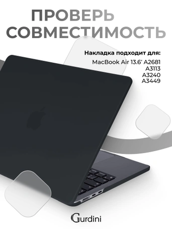 Чехол накладка Gurdini для Macbook Air 13.6" 2022 (A2681) пластик матовый Black