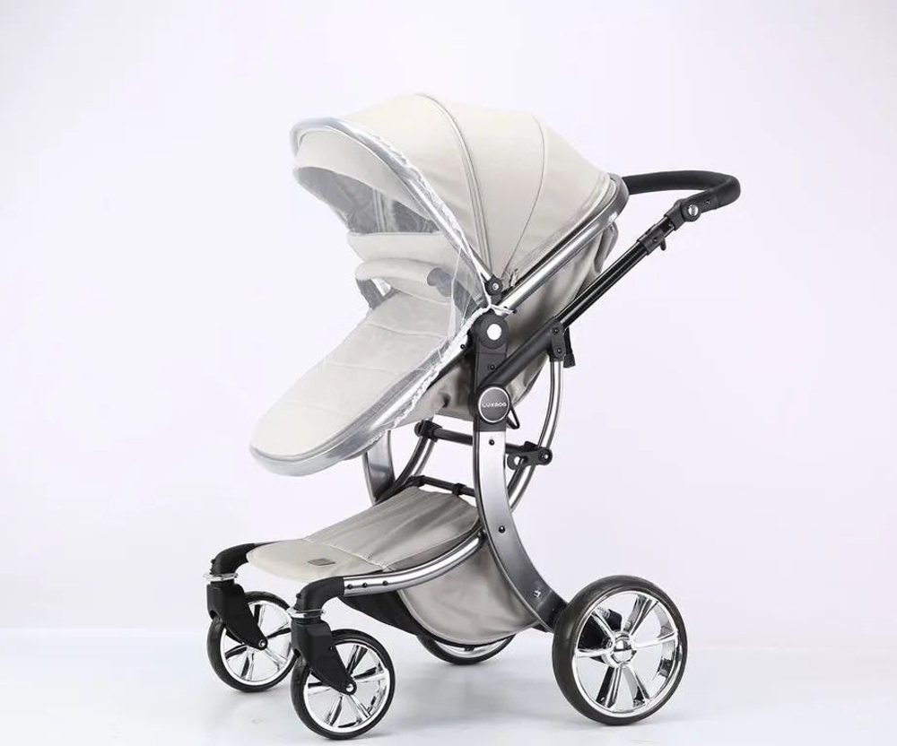 Коляска-трансформер Luxmom 608 3в1 для новорожденных, с автолюлькой , экокожа Silver