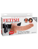 Телесный полый страпон с вибрацией Vibrating Hollow Strap-On with Balls - 24 см.