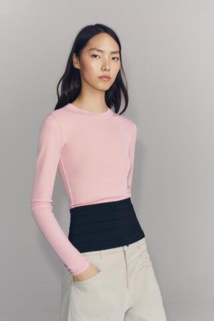 ZARA ПОЛУПРОЗРАЧНЫЙ ТРИКОТАЖНЫЙ ТОП, РОЗОВЫЙ