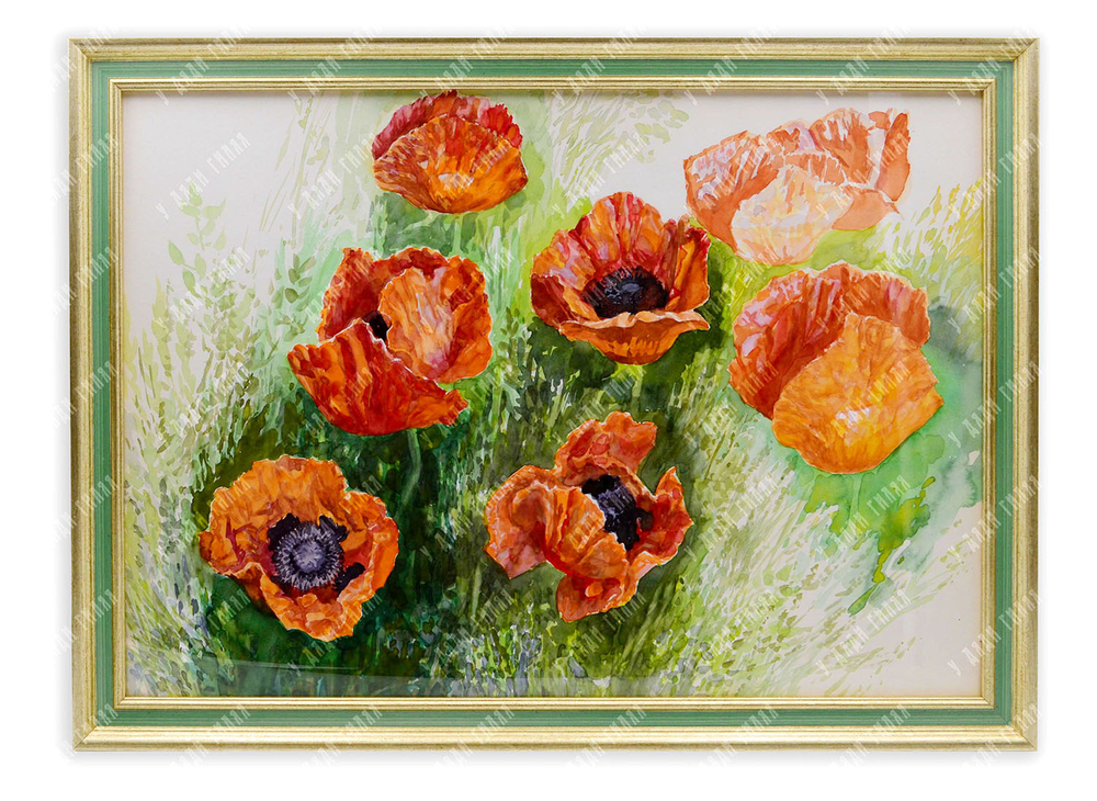 Бурков А. В. Красные маки в поле. Бумага, акварель. 2000.