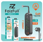 Фильтр сетевой FaizFull FC134 GaN, 240V/10A 2 розетки, PD30W+TC30W 3A 2xType-C+USB, 1.5м Black