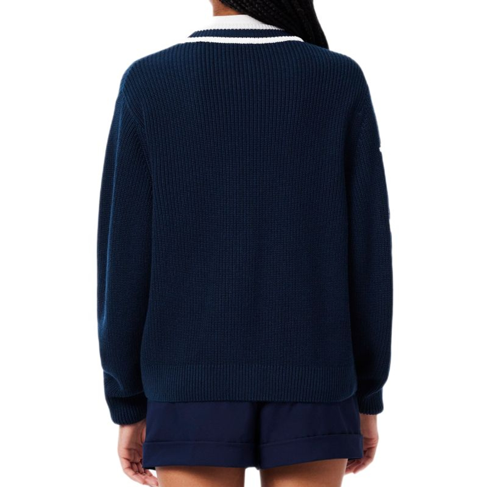 Женская теннисная куртка Lacoste Badge Accent Wool Blend Golf Cardigan - navy blue/white