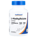 Nutricost, L-метилфолат, 1000 мкг, 120 капсул
