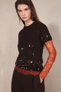 ZARA СВИТЕР С КОРОТКИМИ РУКАВАМИ - LIMITED EDITION, КОРИЧНЕВЫЙ