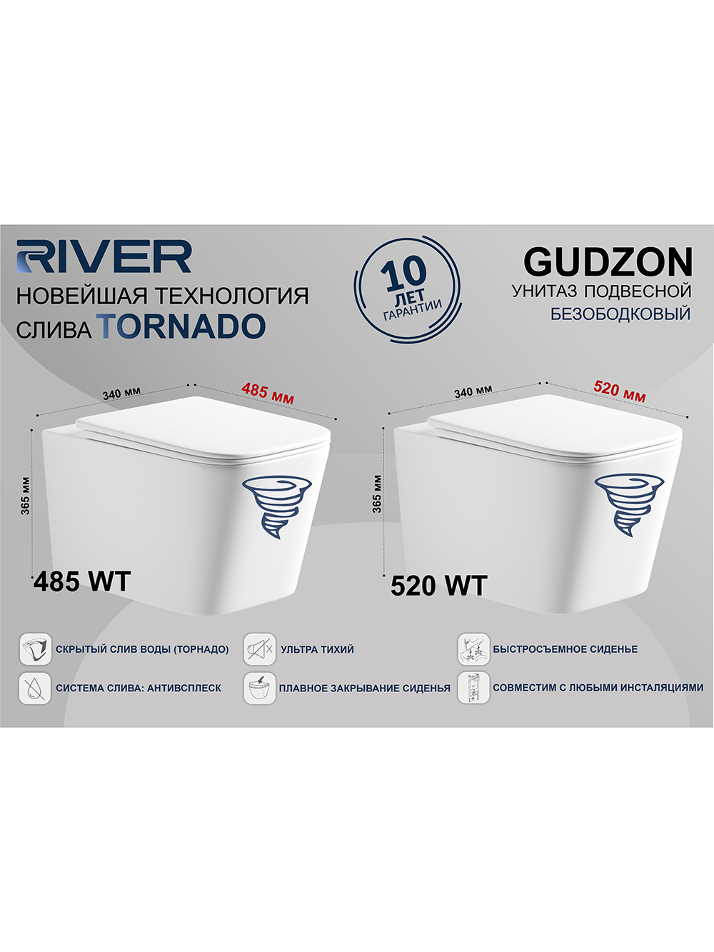 Унитаз подвесной RIVER GUDZON 520 WT 10000014212 Белый глянец