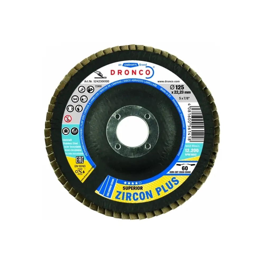 Лепестковые шлифовальные диски Superior Zircon Plus 40 Bomb 125x22,23 мм Dronco 5242304
