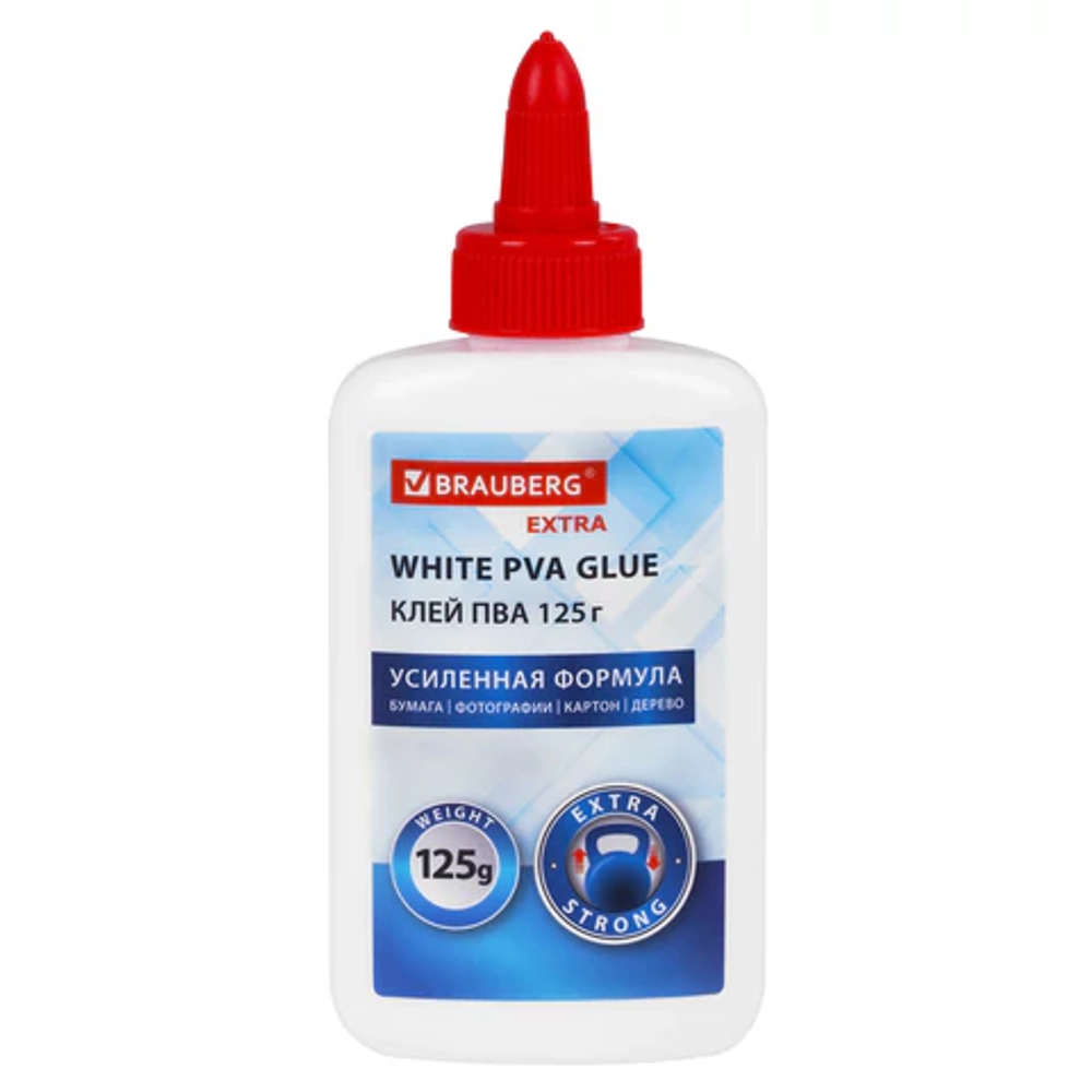 Клей ПВА, усиленный, BRAUBERG Extra (бумага, фотографии, картон, дерево), 125 г