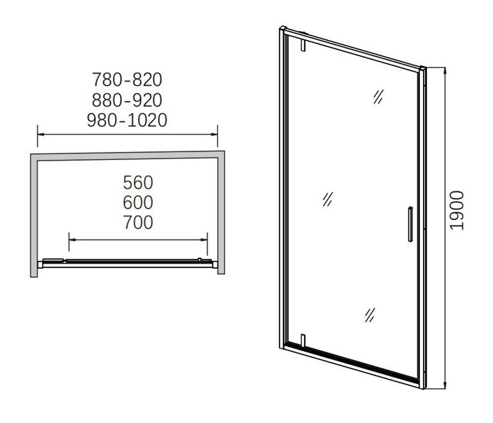 Душевая дверь распашная CL1020-80