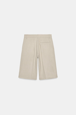 ZARA ДЛИННЫЕ ШОРТЫ-БЕРМУДЫ СО СКЛАДКАМИ, ПЕСОЧНЫЙ