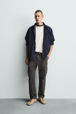 ZARA БРЮКИ КАРГО RELAXED FIT, ТЕМНО-СЕРЫЙ