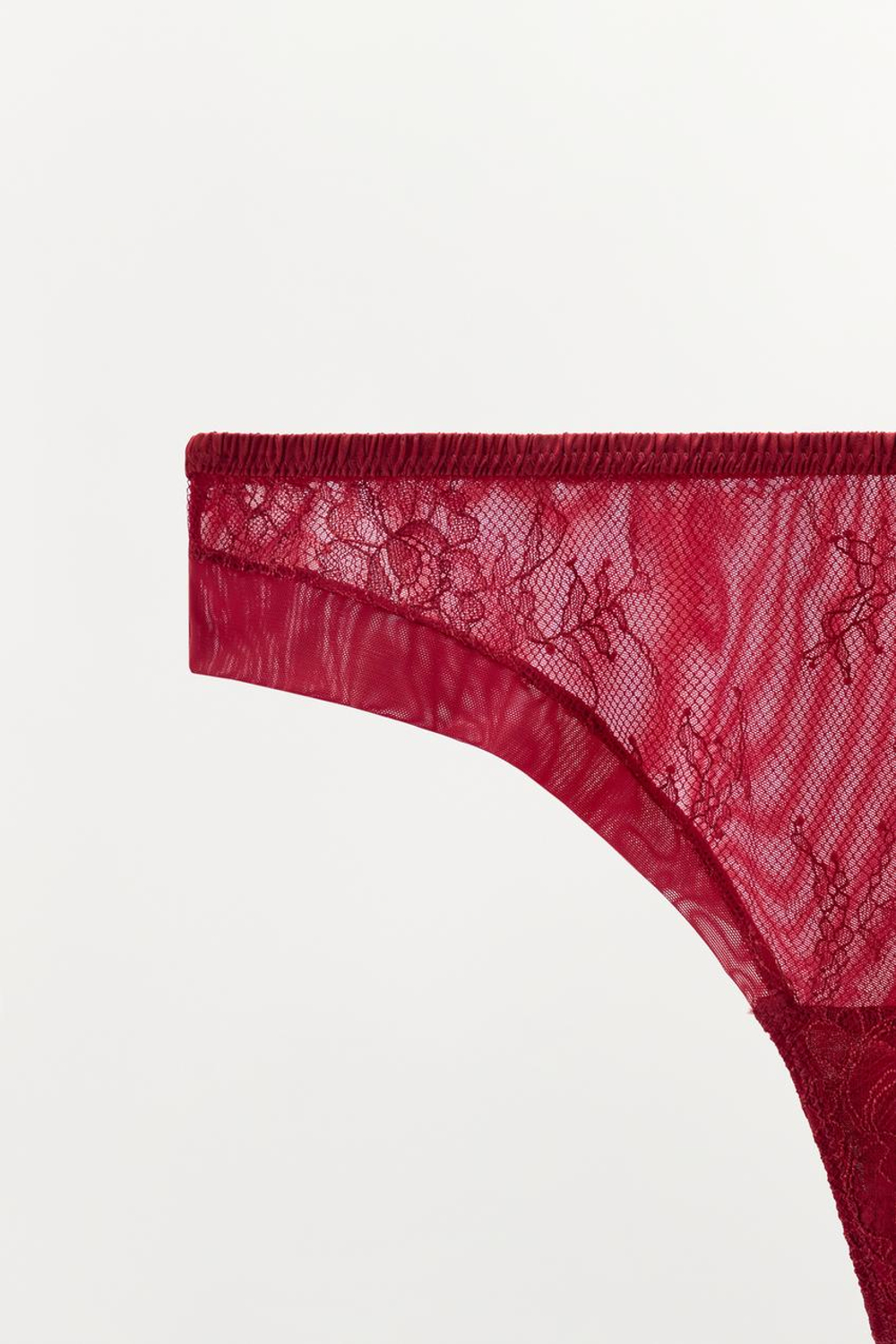 ZARA КРУЖЕВНЫЕ ТРУСЫ, ТЕМНО-РОЗОВЫЙ