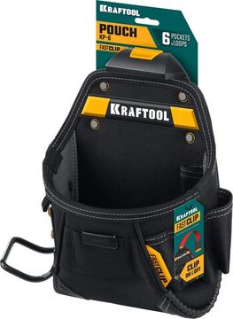 KRAFTOOL KP-6 с быстросъёмным креплением FastClip, 6 карманов и петель, 240 х 250 мм, поясная сумка (38775)