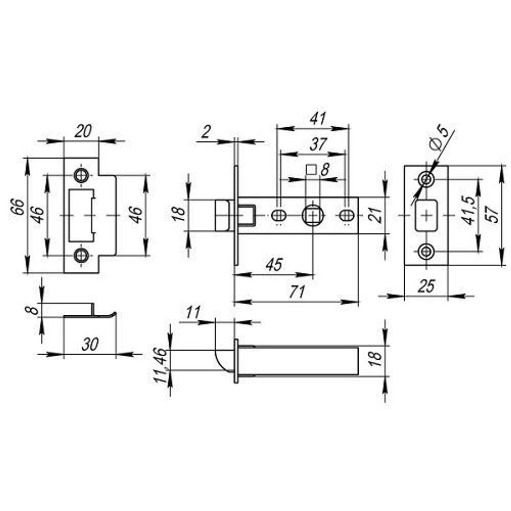 Защелка врезная FUARO P12-45-25 BL черный /42357/