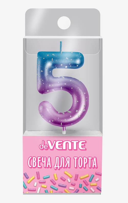 Свеча д/торта ДЕВЕНТЕ цифра "5" Дегрейд (9060504)