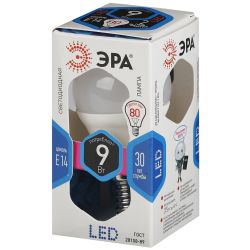 Лампа светодиодная ЭРА STD LED P45-9W-840-E14 9Вт шар нейтральный белый свет Е14 | Лампы cветодиодные Шар (G/P)