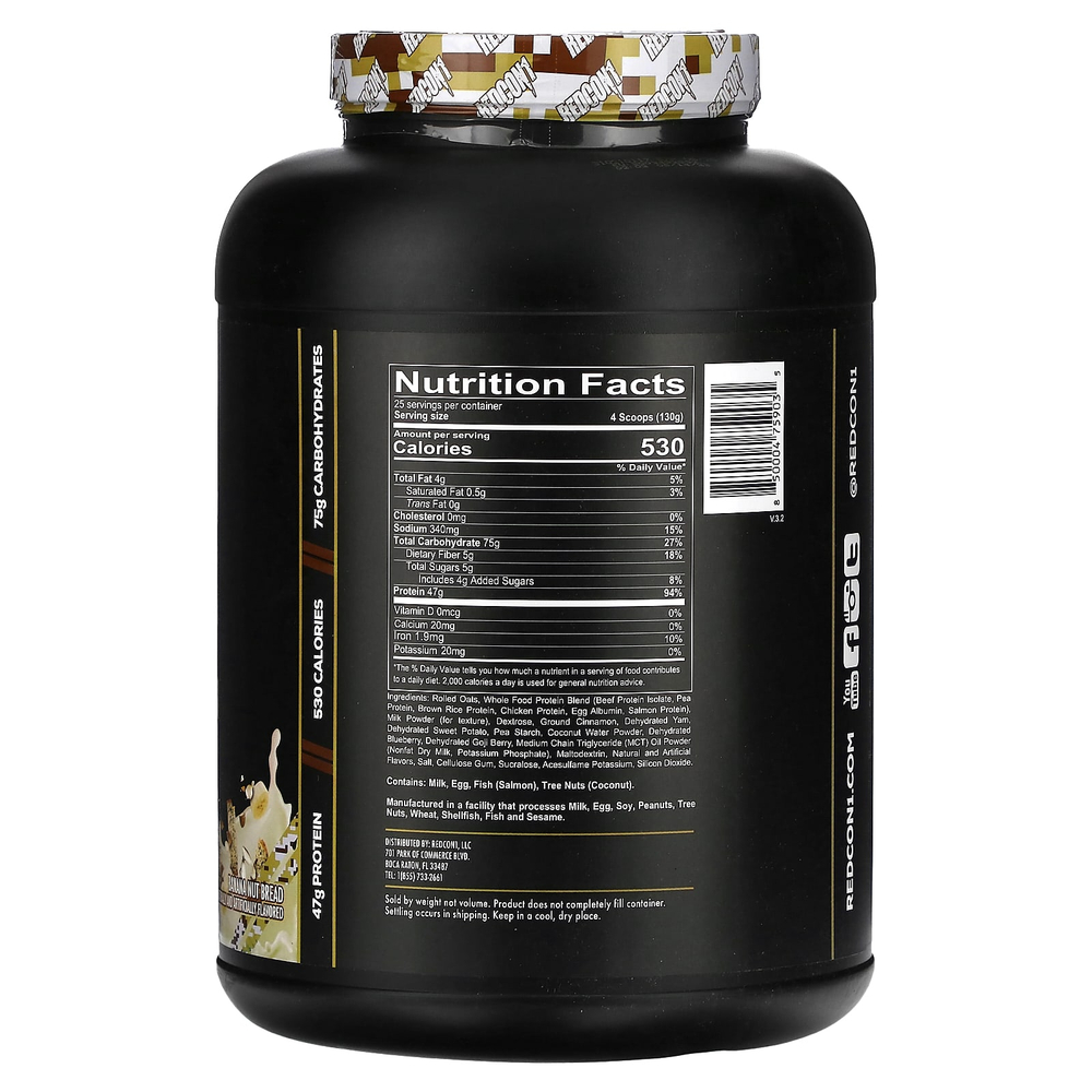 Redcon1, MRE, цельнопищевой протеин, со вкусом бананового и орехового хлеба, 3250 г (7,16 фунта)