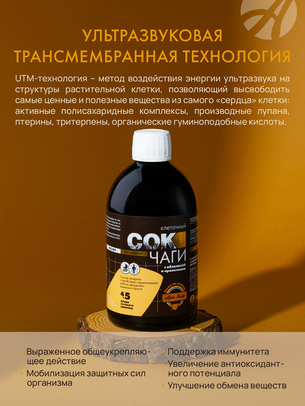 Сок Чаги клеточный с облепихой и прополисом, 450 мл Поддерживает работу желудочно-кишечного тракта